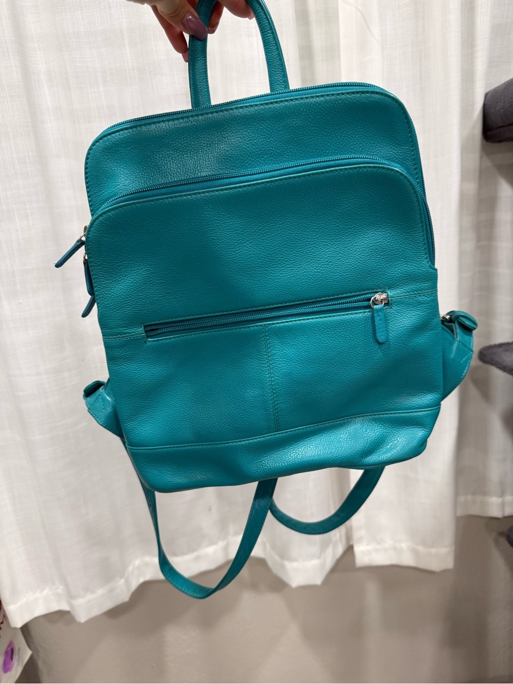 ILI New York Genuine Leather Teal Turquoise Backpack Purse Bag